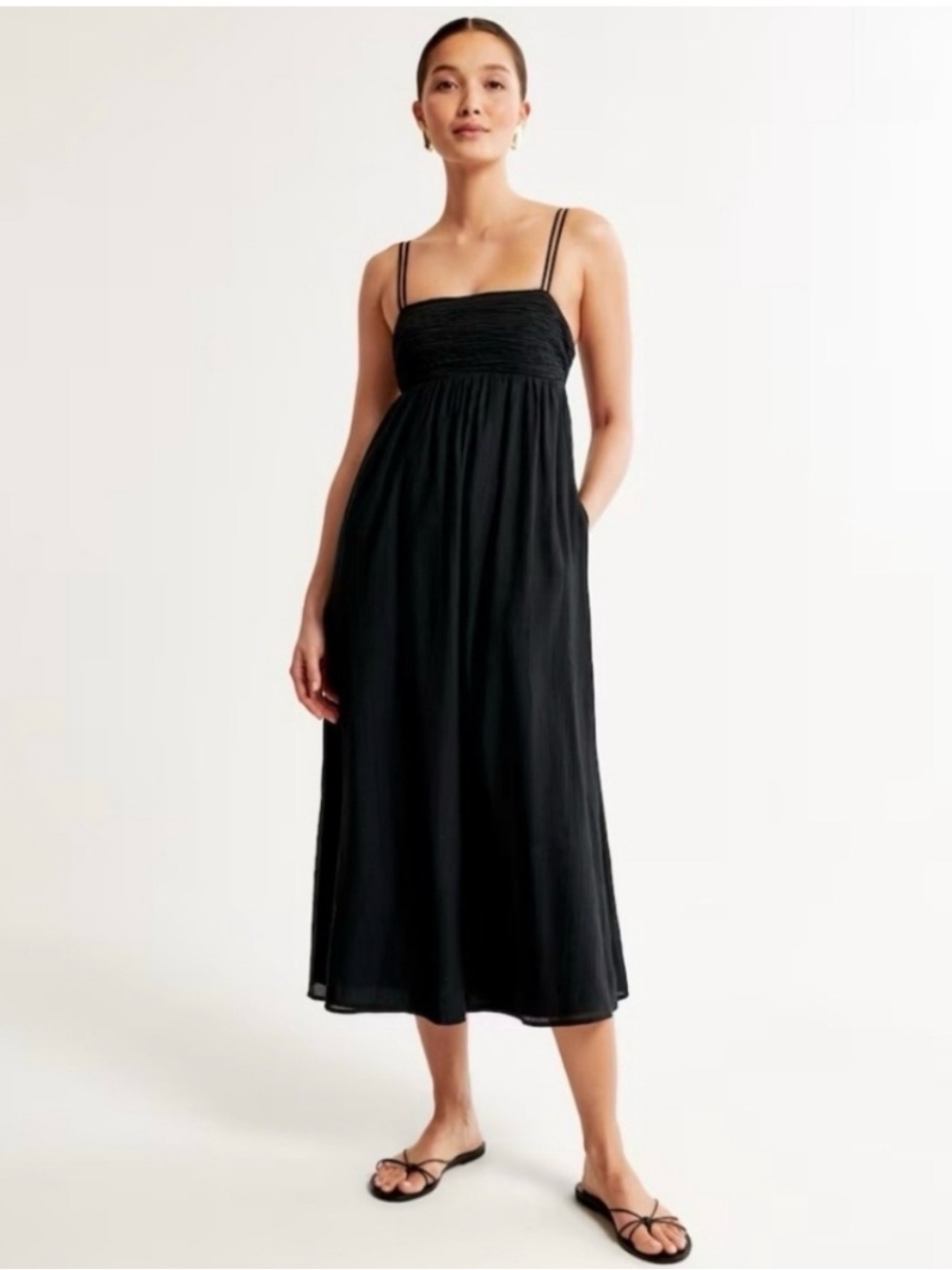 Abercrombie & Fitch textured maxi dress with pockets, open back
